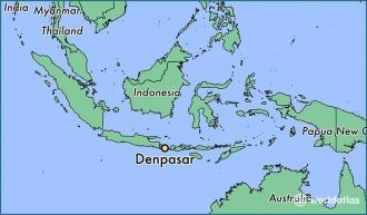 Город Денпасар на карте Индонезии.