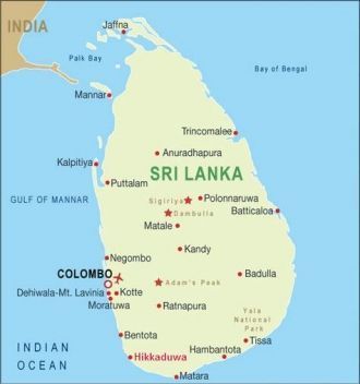 Город Хиккадува на карте Шри-Ланки