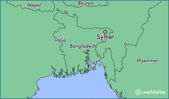 Силхет на карте Бангладеша.