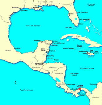 Город Колон на карте Панамы.