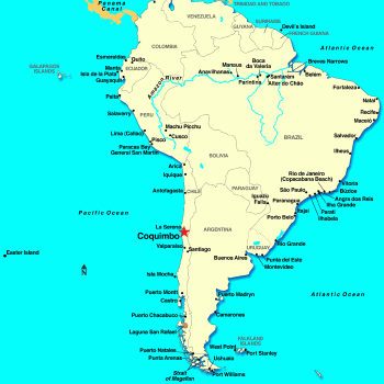 Город Кокимбо на карте Южной Америк