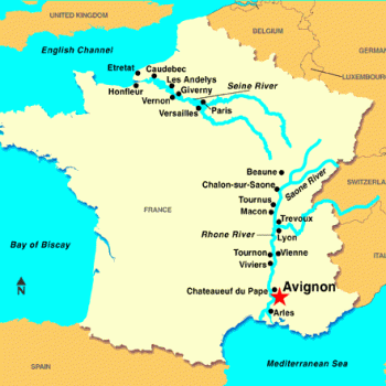 Город Авиньон на карте Франции.