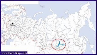 Озеро Байкал на карте России.